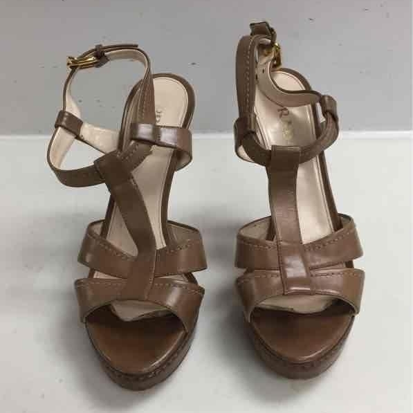 Prada Brown Strappy Platform Sandals With Coa